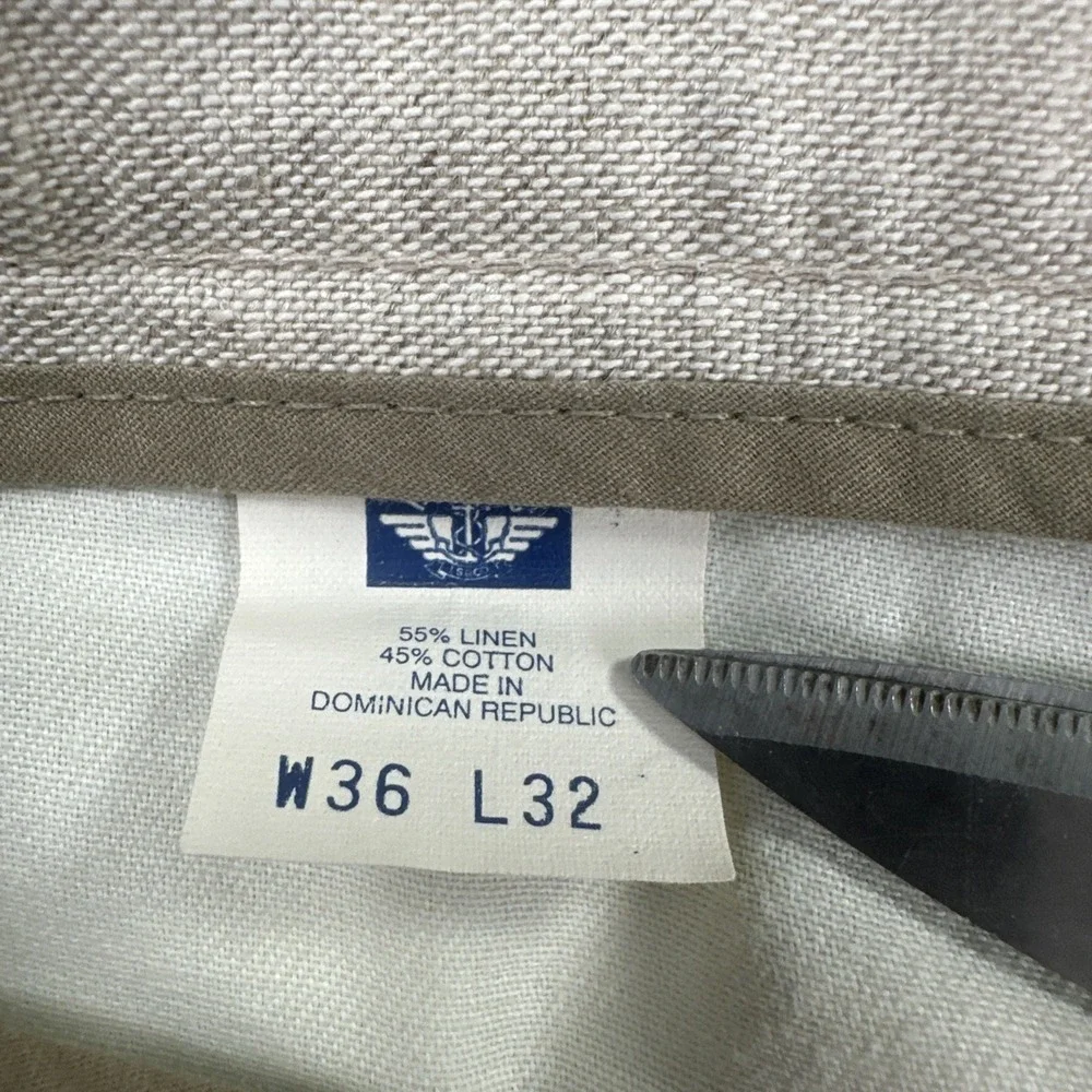 VTG Dockers No Wrinkle Linen Blend Pants Men 36x32 Beige Khakis Relaxed Pleated
